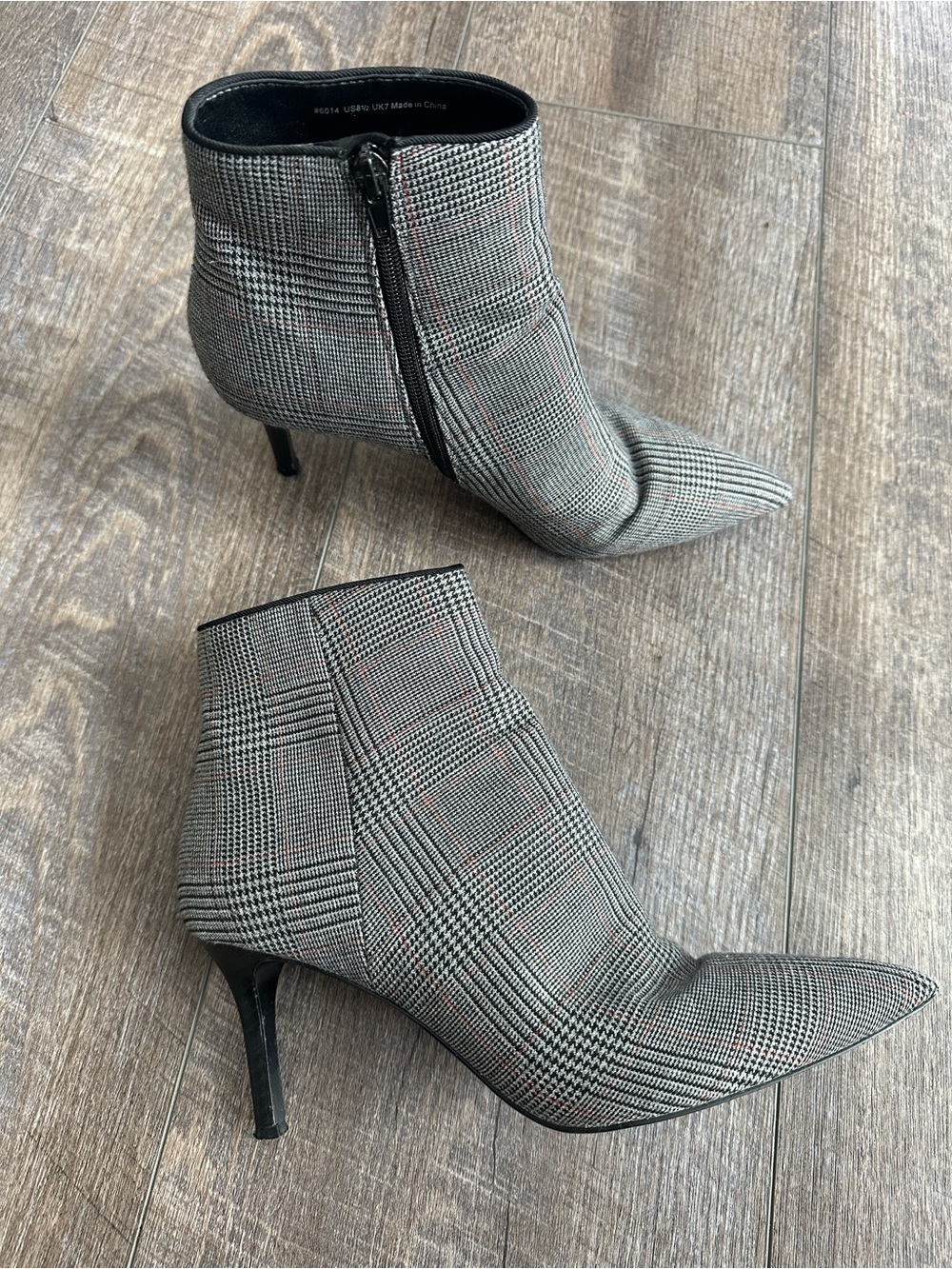 CAbi Glen Plaid Pointed-Toe Ankle Booties in Black and Gray - Picture 5 of 7